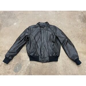 Vintage Reed Sportswear Jacket Mens 44 Black Leather Bomber‎ Made in Korea Biker